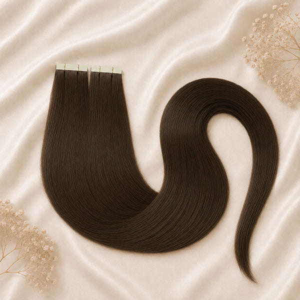 #3A Mittelbraun | Echthaar Tape Extensions 65 cm | US Wellig ♡