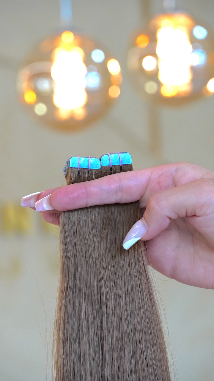 #GLOW MINI TAPE EXTENSIONS RU GLATT - MITTELBRAUN GOLD ♡