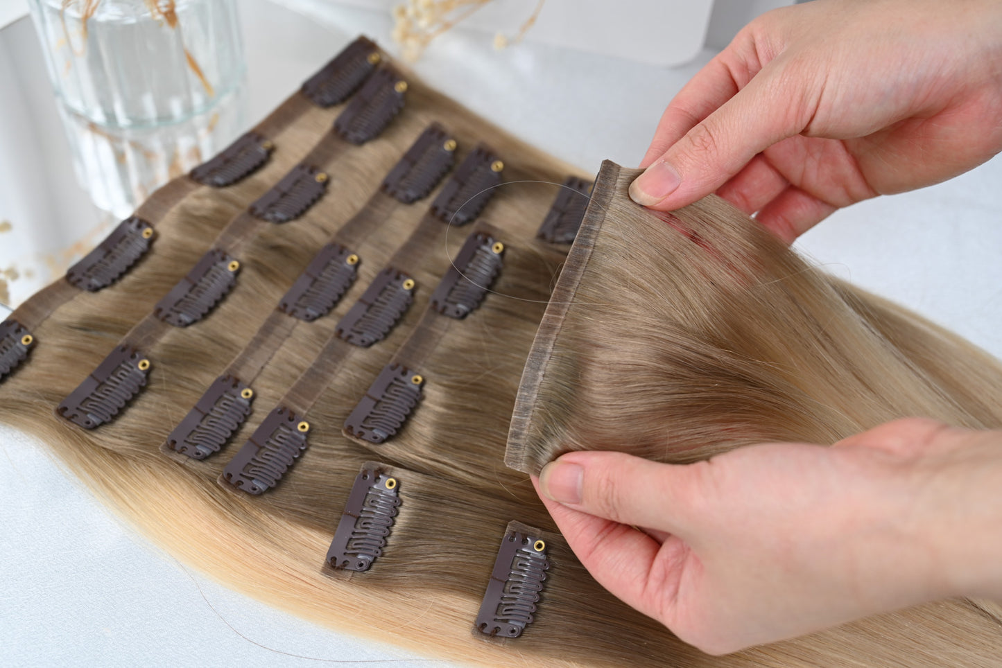 #DESERT - INVISIBLE CLIP EXTENSIONS - OMBRES HELLBRAUN UND HELLBLOND GOLD ♡