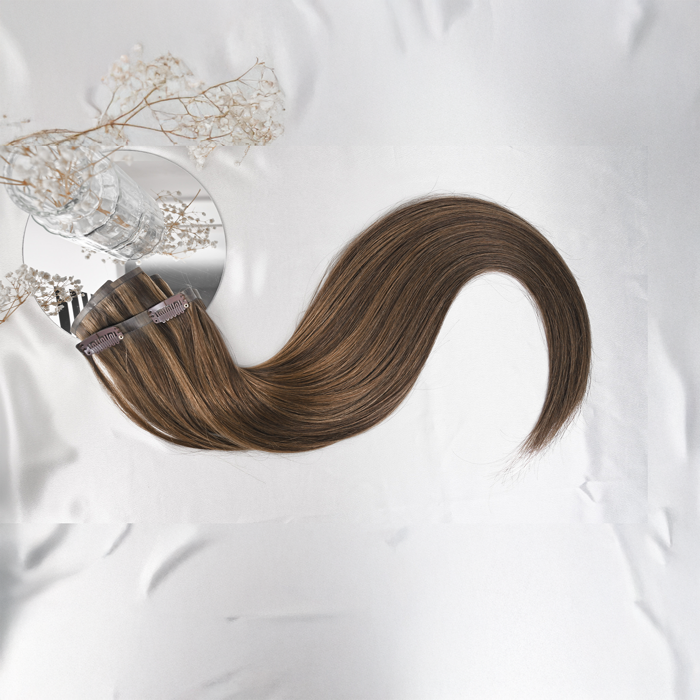 #MOCHA MELT - INVISIBLE CLIP EXTENSIONS - GESTRÄHNTES DUNKELBRAUN UND SANDIGES HELLBLOND ♡