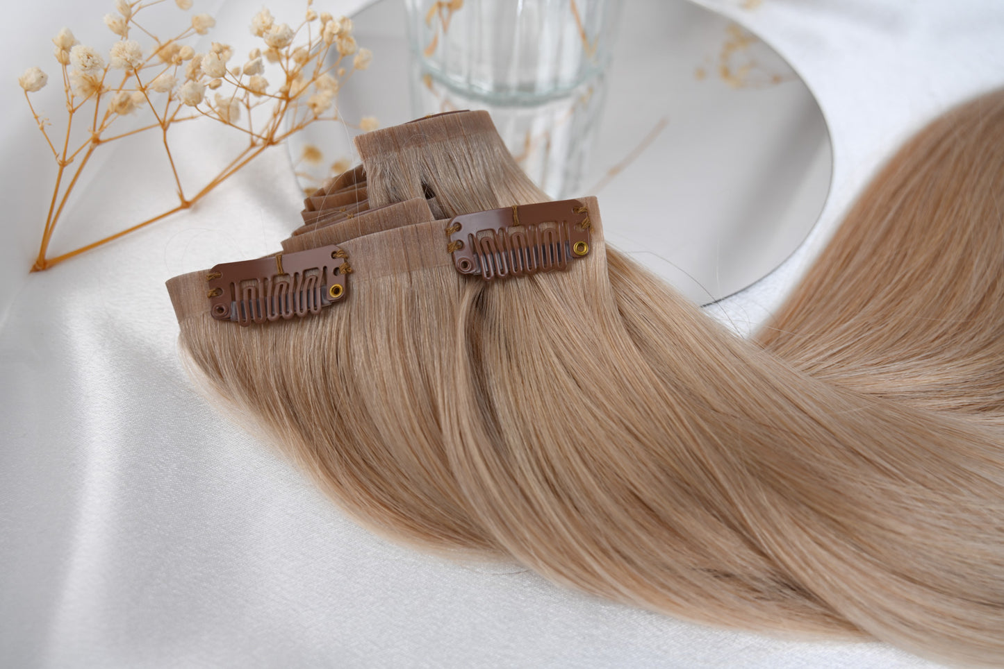 #DIRTY BLOND - INVISIBLE CLIP EXTENSIONS - DUNKELBLOND GOLD ♡