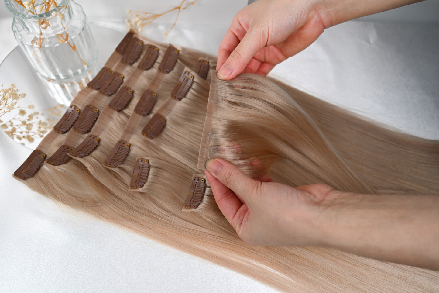 #DIRTY BLOND - INVISIBLE CLIP EXTENSIONS - DUNKELBLOND GOLD ♡