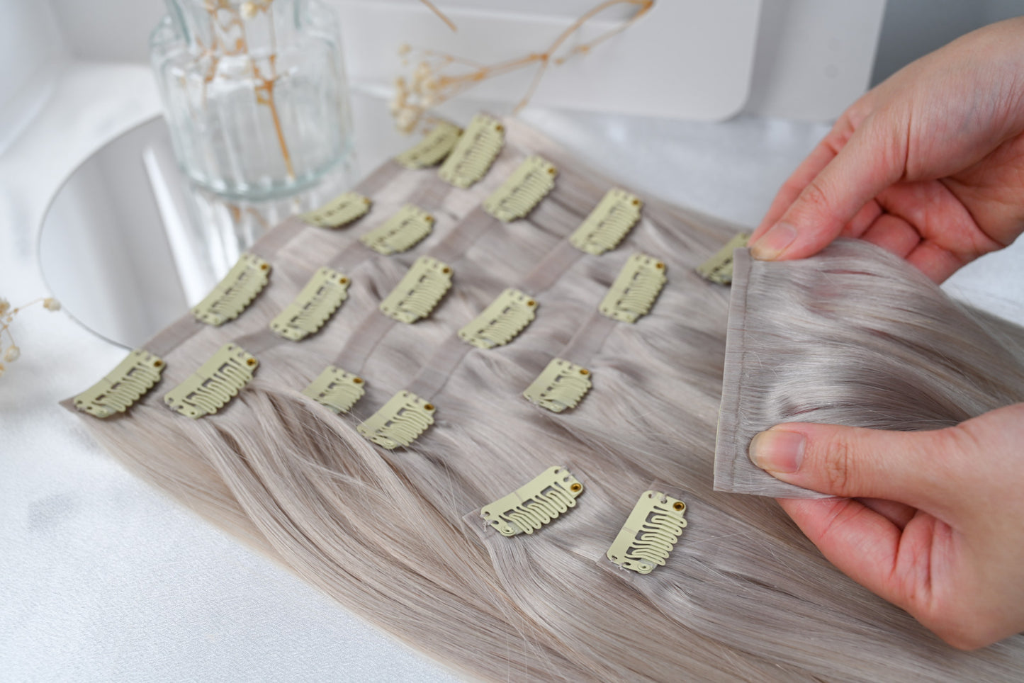 #SNOWY - INVISIBLE CLIP EXTENSIONS - LIGHTBLOND ASCH ♡
