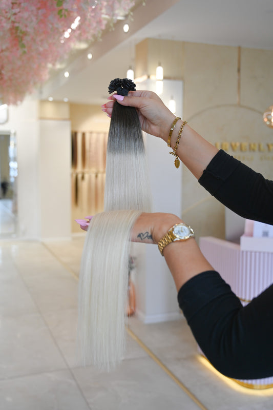 #3T PEARL WHITE US WELLIGE KERATIN BONDINGS SCHWARZE 65CM ♡