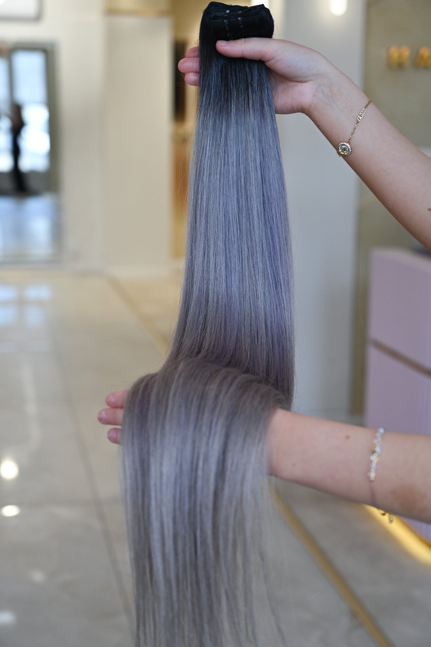 #NATURAL/GREY ECHTHAAR TRESSEN 65CM ♡