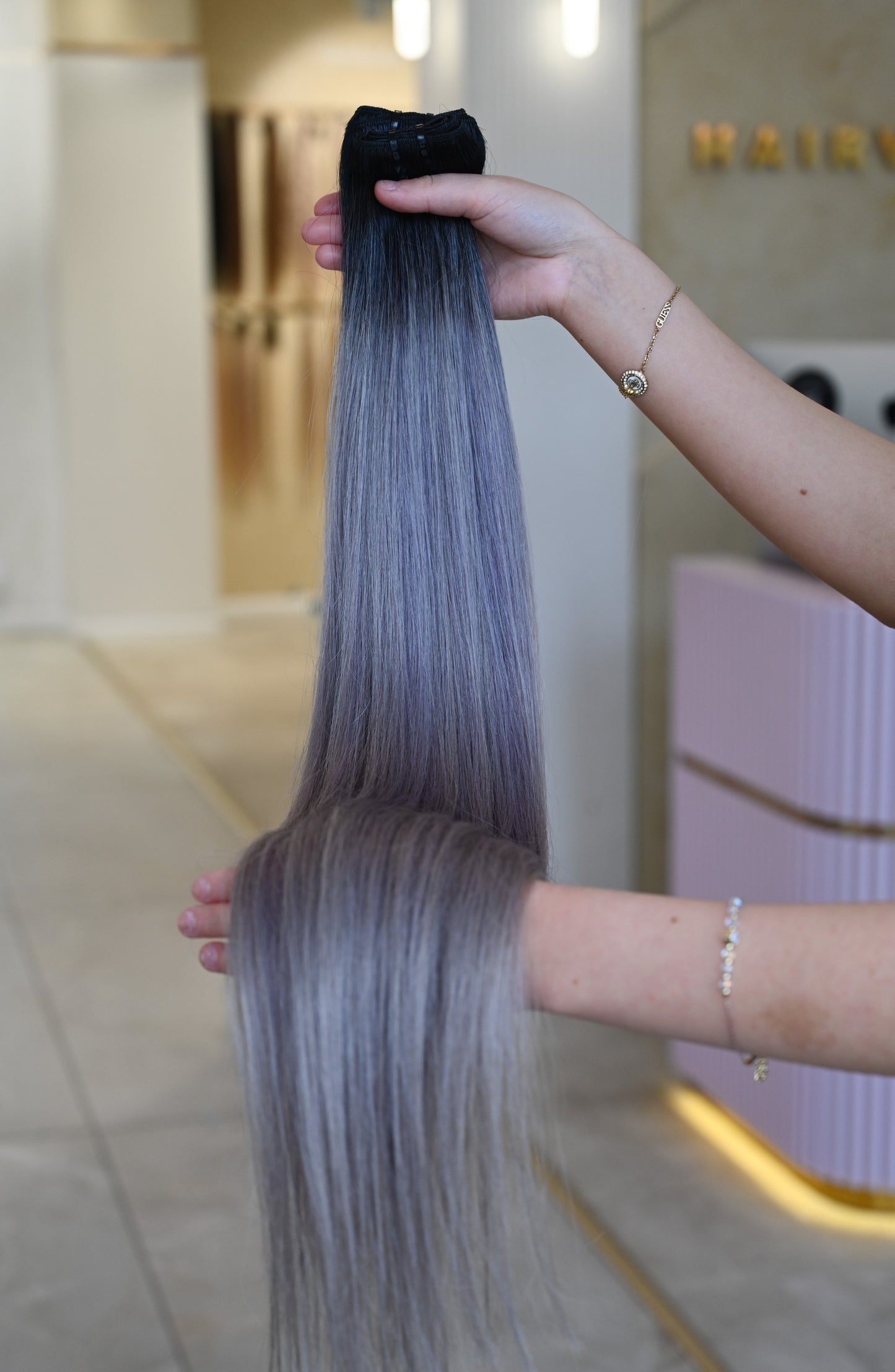 #NATURAL/GREY ECHTHAAR TRESSEN 65CM ♡