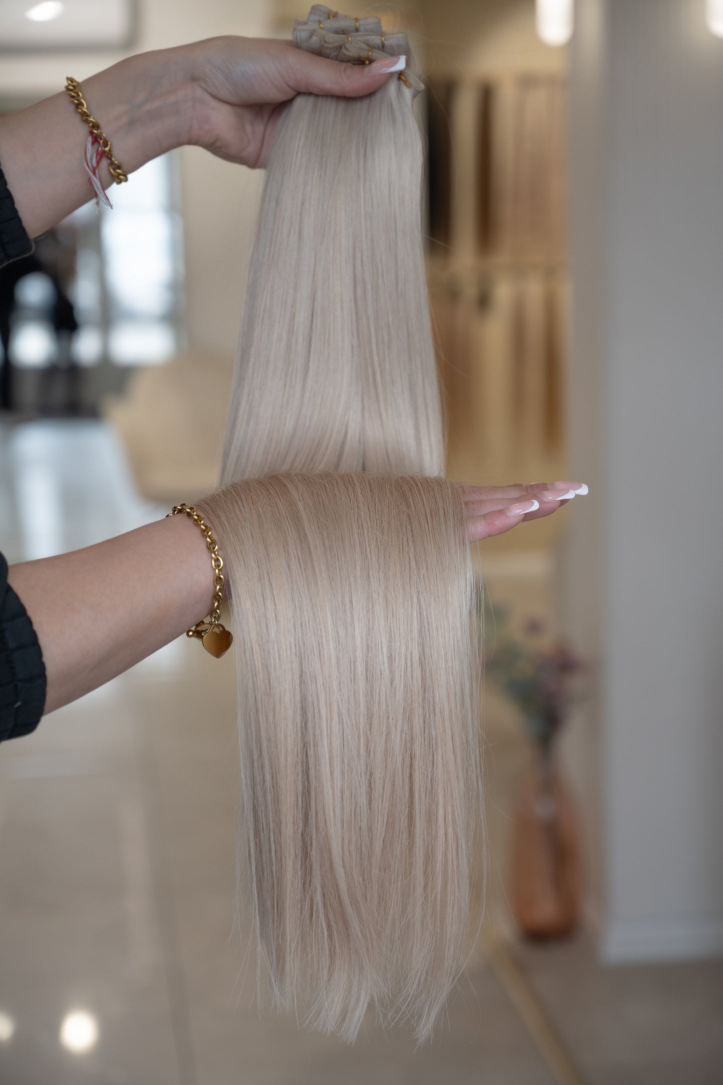 #SILVER ASCHBLONDE US WELLIGE TRESSEN ECHTHAAR GENIUS WEFT EXTENSIONS 65CM♡