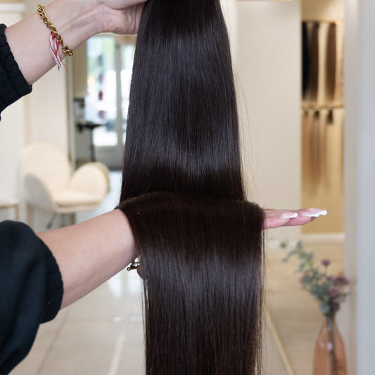 #2E DUNKELBRAUNE US WELLIGE TRESSEN ECHTHAAR GENIUS WEFT EXTENSIONS 65CM