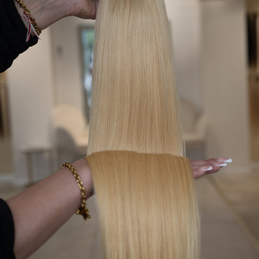 #27 GOLDBLOND US WELLIGE TRESSE ECHTHAAR GENIUS WEFT EXTENSIONS 65CM♡