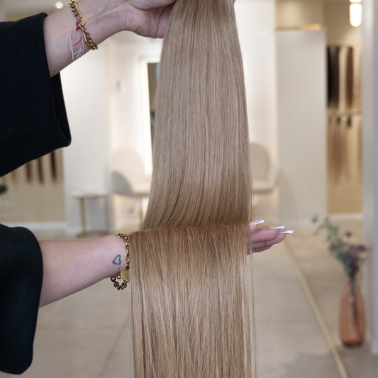 #14A DUNKELBLONDE US WELLIGE TRESSEN ECHTHAAR GENIUS WEFT EXTENSIONS 65CM♡