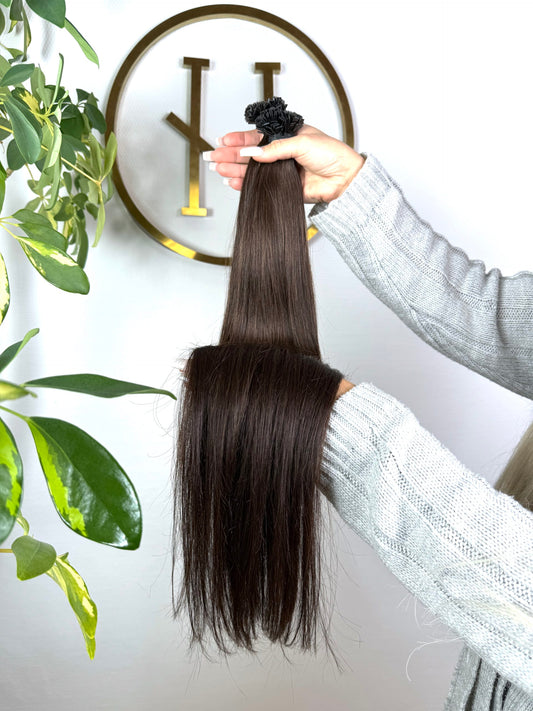 #2E DUNKELBRAUNE US WELLIGE KERATIN BONDINGS 65CM ♡