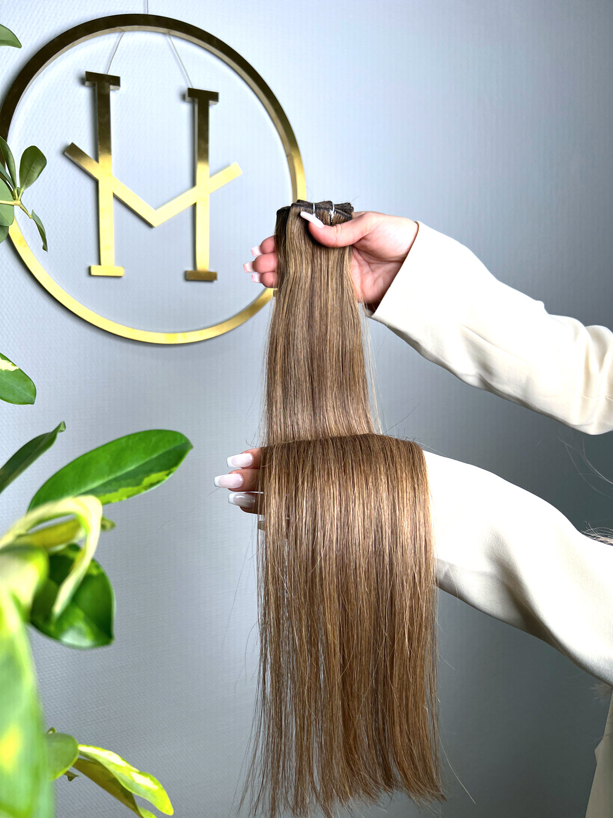 TRESSEN #MOCHA MELT BALAYAGE DUNKELBRAUN UND GESTRÄHNTE MITTELBLOND GOLD RU GLATT CLASSIC WEFT ♡