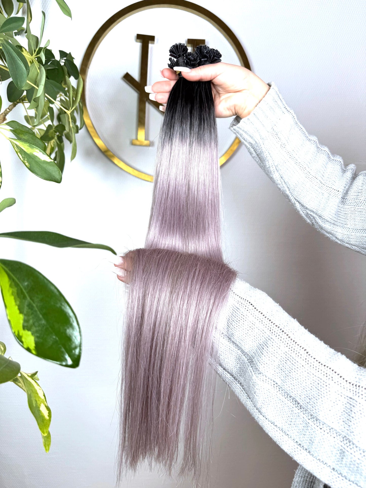 #NATURAL/GREY KERATIN BONDINGS GRAU OMBRÉ 65CM ♡
