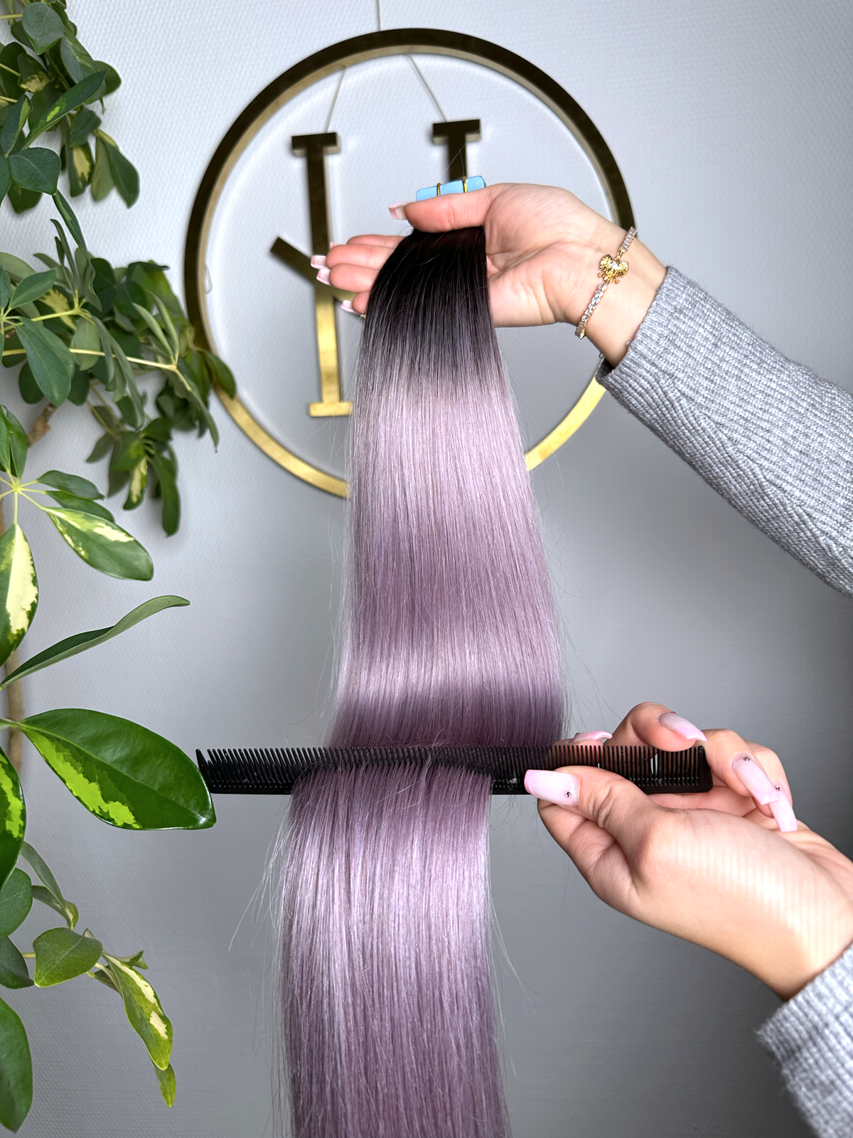#NATURAL/GREY GRAU OMBRÉ  US WELLIGE TAPE EXTENSIONS 45CM♡