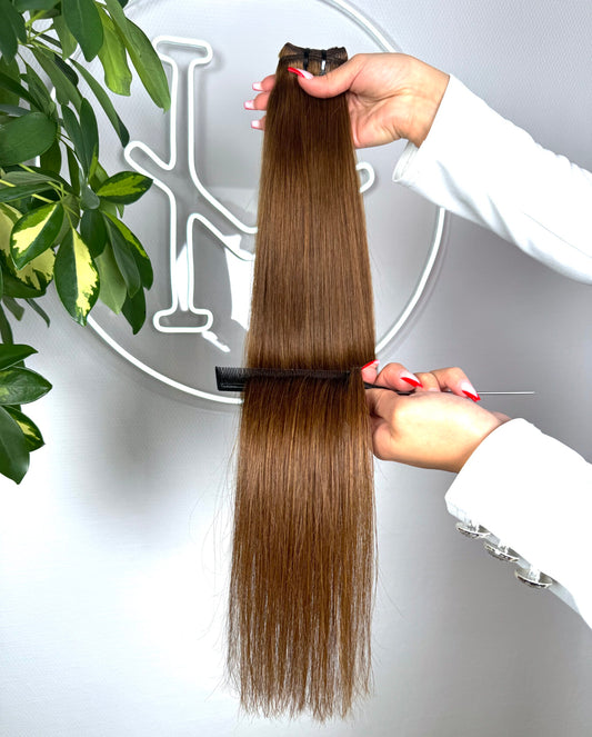 #6 HASELNUSSBRAUNE US WELLIGE TRESSEN CLASSIC ECHTHAAR  65CM ♡
