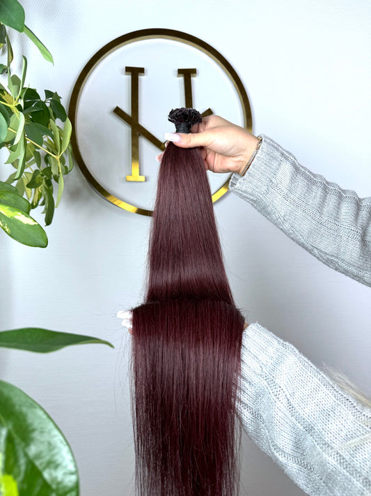 #99J DUNKEL KIRSCHE US WELLIGE KERATIN  BONDINGS  DUNKLE KIRSCHE 65CM ♡