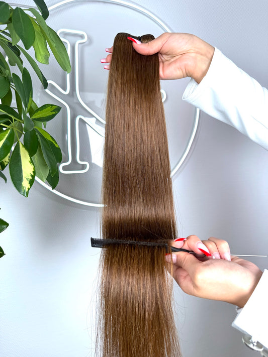 #4 HELLES SCHOKOLADENBRAUN US WELLIGE TRESSEN CLASSIC ECHTHAAR  65CM ♡