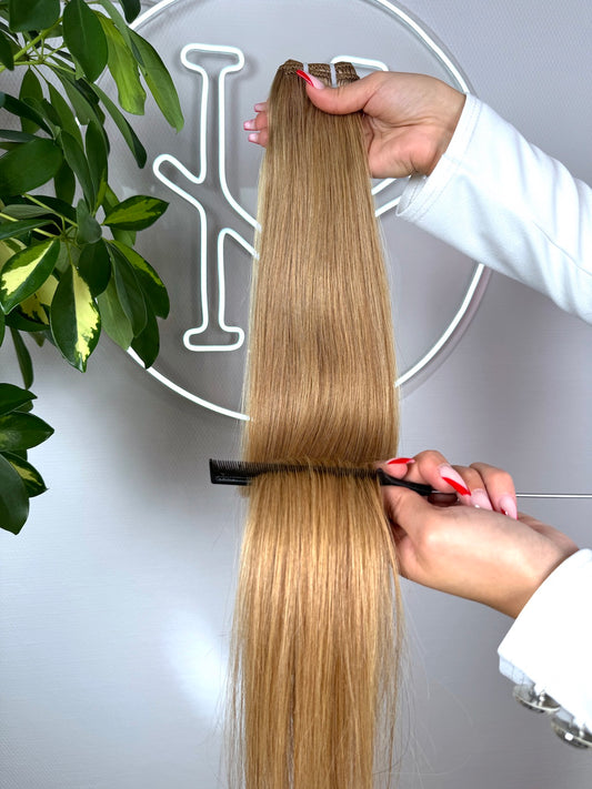 #14A  DUNKELBLONDE US WELLIGE TRESSEN CLASSIC ECHTHAAR  65CM ♡