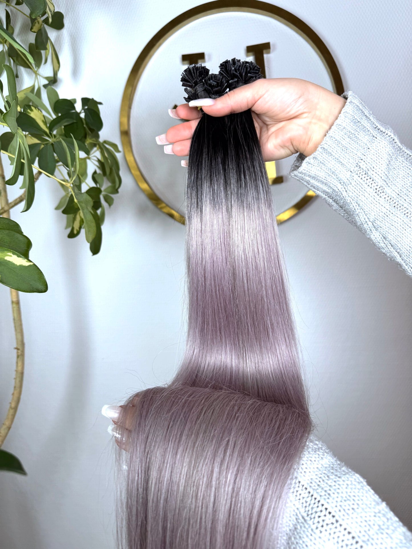 #NATURAL/GREY KERATIN BONDINGS GRAU OMBRÉ 65CM ♡