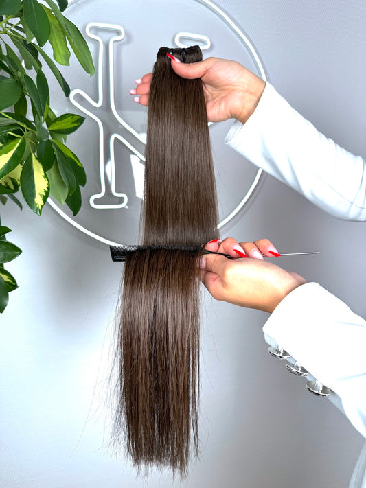 #3A MITTELASCHBRAUNE US WELLIGE TRESSEN CLASSIC ECHTHAAR  65CM ♡