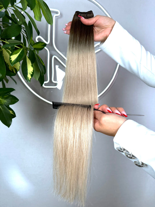 #2T18A KÜHLES BLOND OMRBÉ US WELLIGE TRESSEN CLASSIC ECHTHAAR  65CM ♡