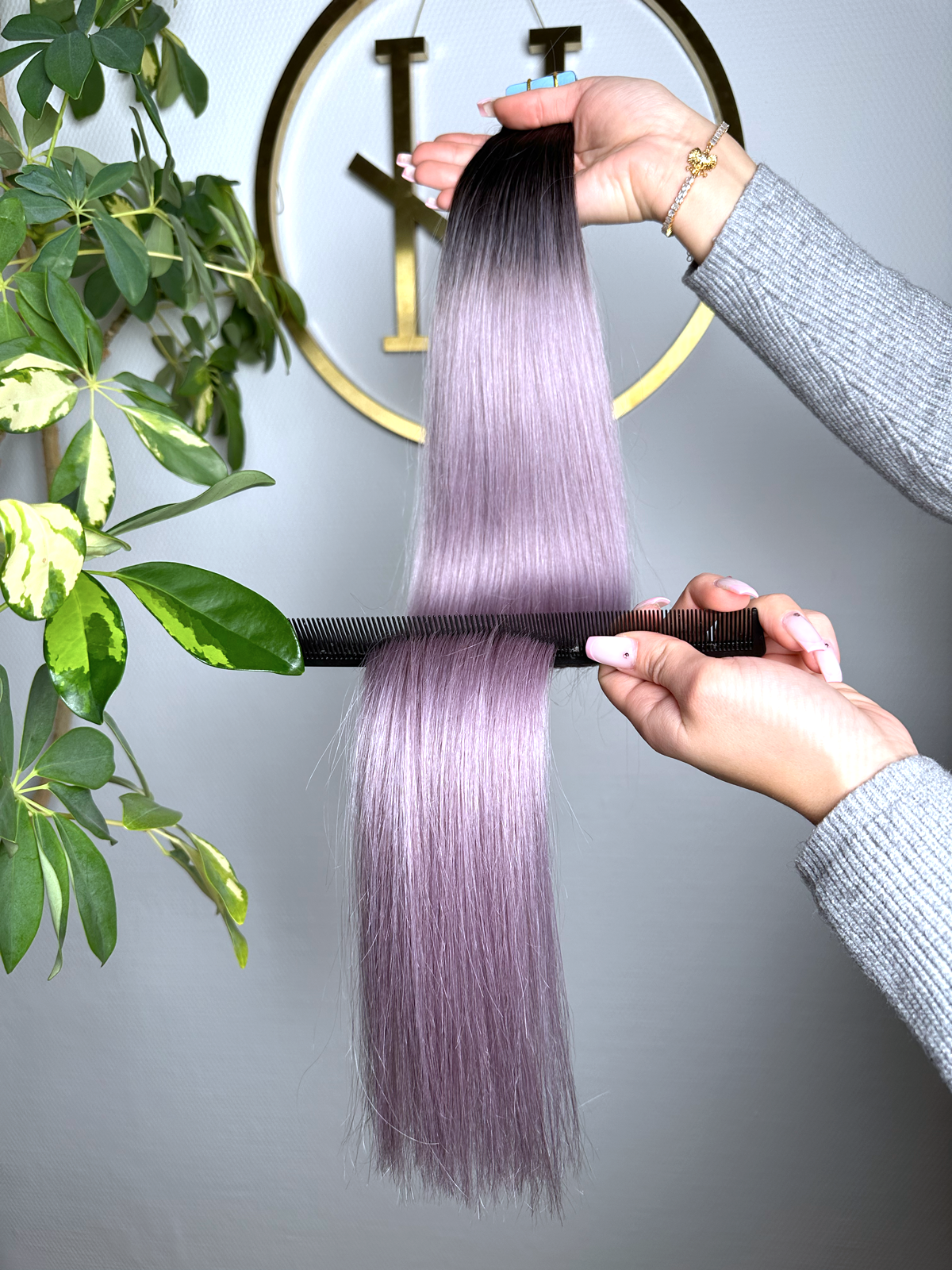 #NATURAL/GREY GRAU OMBRÉ  US WELLIGE TAPE EXTENSIONS 45CM♡