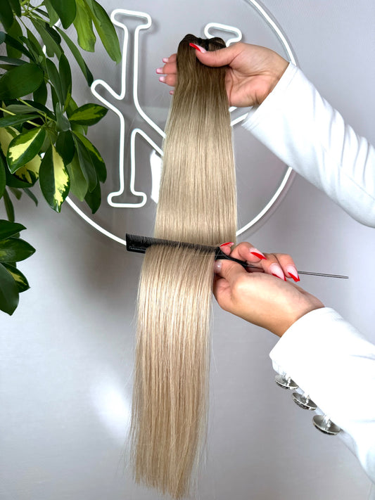 #5T18A ASCHBLOND OMBRÉ US WELLIGE TRESSEN CLASSIC ECHTHAAR  65CM ♡