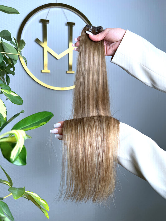 TRESSEN #CARAMEL FUDGE BALAYAGE MITTELBRAUN RU GLATT CLASSIC WEFT ♡