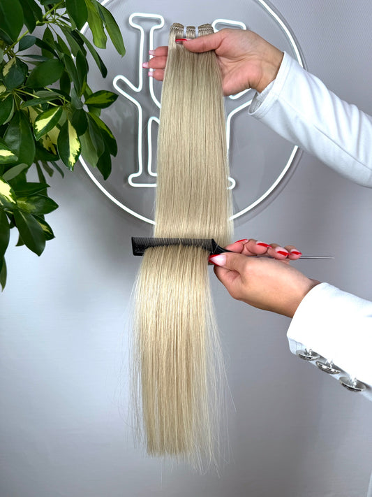 #NORVEGIAN KÜHLES BLOND US WELLIGE TRESSEN CLASSIC ECHTHAAR  65CM ♡