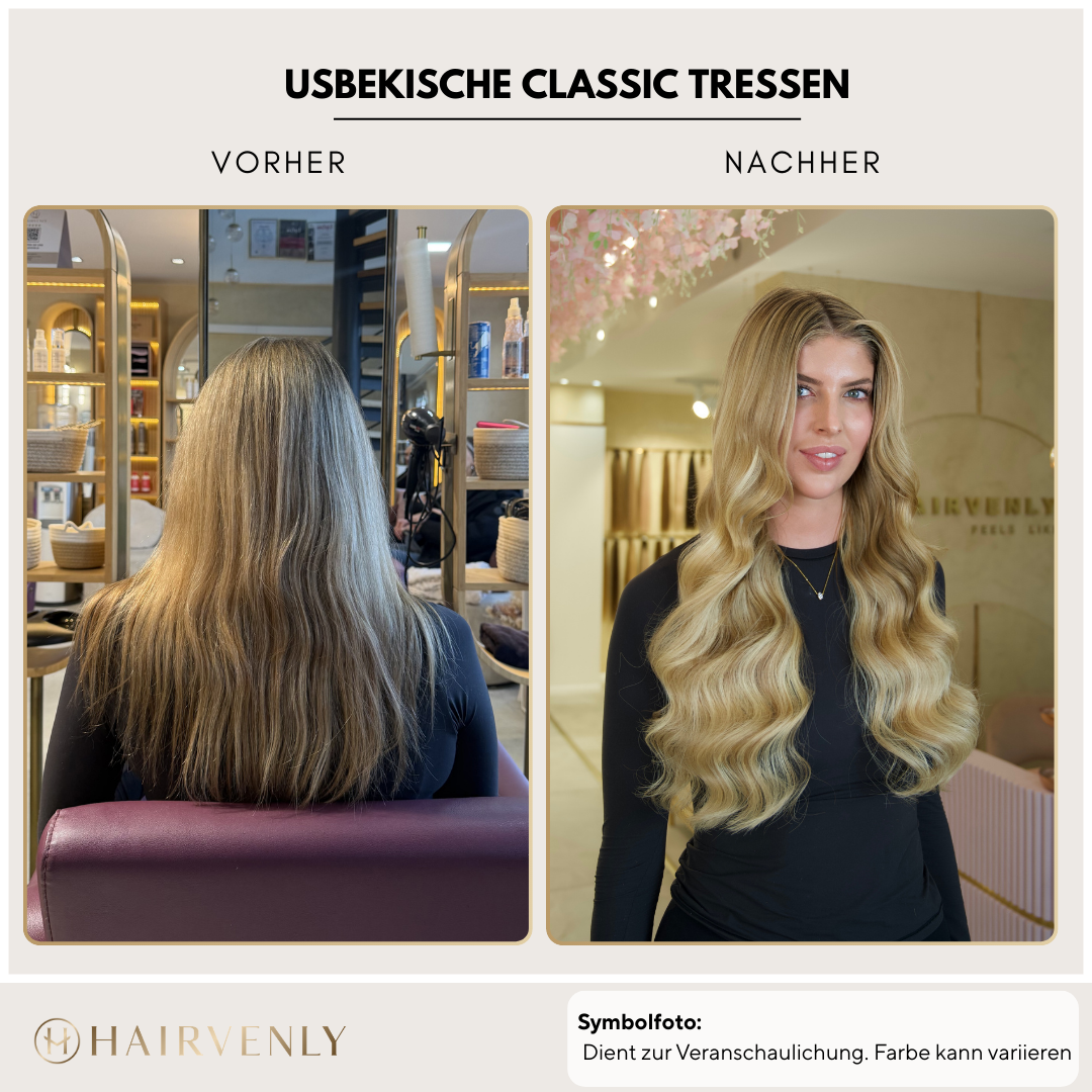 #10 HONIGBLONDE US WELLIGE TRESSEN CLASSIC ECHTHAAR 65CM ♡