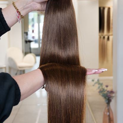 #2 SCHOKOBRAUN US WELLIGE GENIUS TRESSEN ECHTHAAR EXTENSIONS 65CM ♡