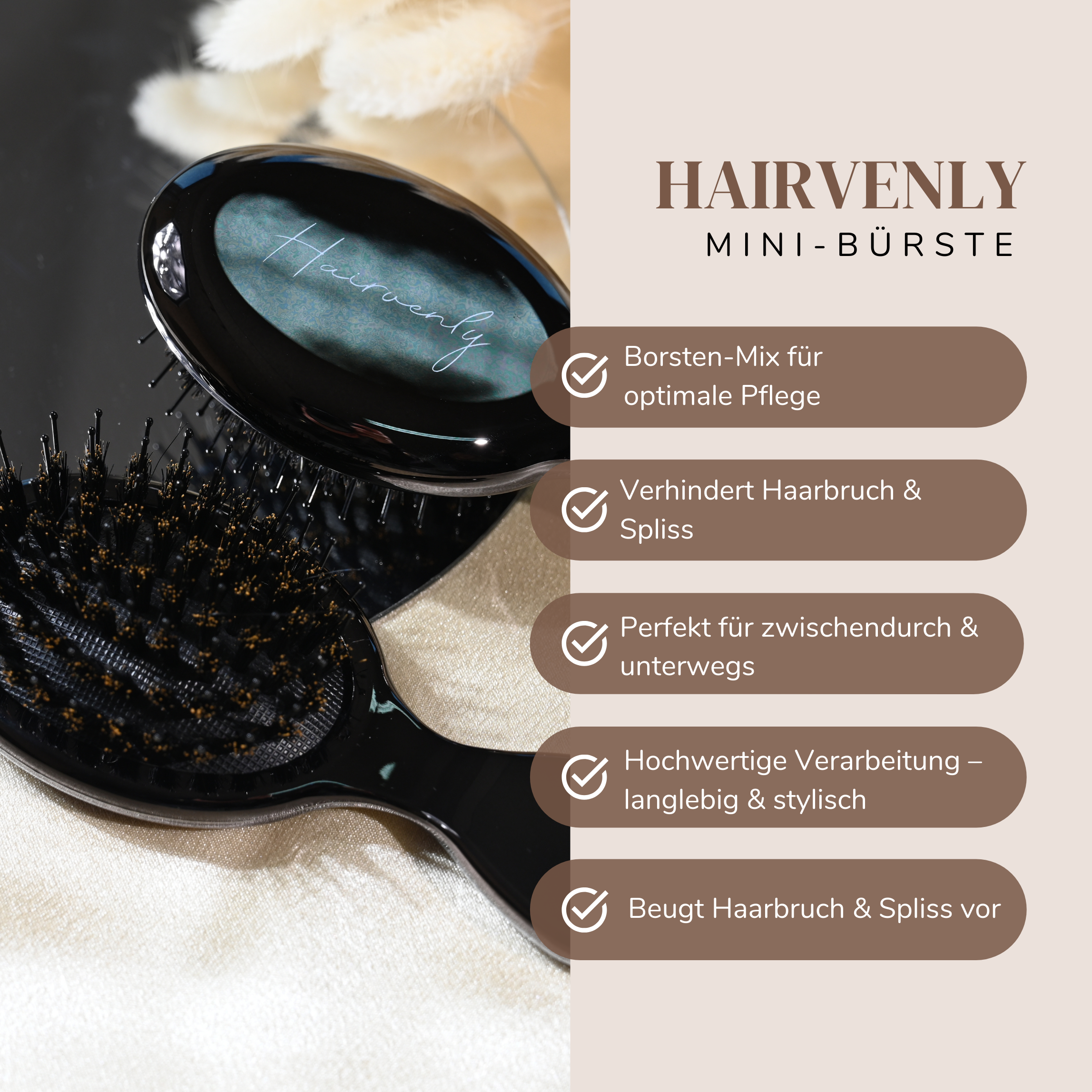 Mini Extensions Bürste für unterwegs Schwarz– kompakt, schonend & Anti Frizz