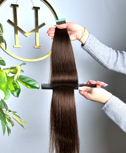 #2E Dunkelbraun | Echthaar Tape Extensions 55 cm | US Wellig ♡