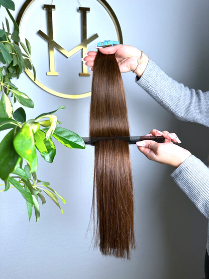 #2 Schokobraun | Echthaar Tape Extensions 55 cm | US Wellig ♡