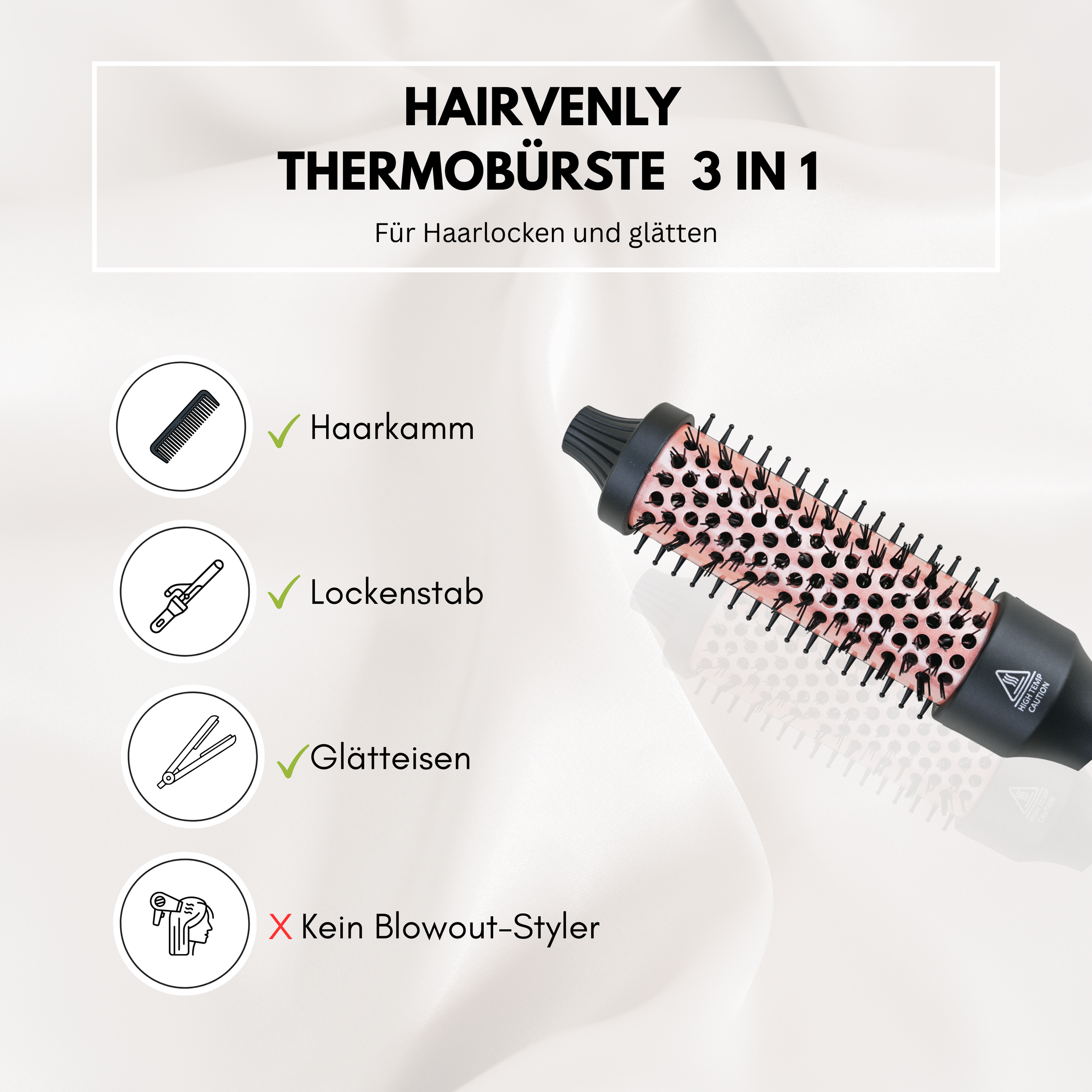 Hairvenly Extensions Thermobürste 3 in 1 – Styling, Glätten & Volumen