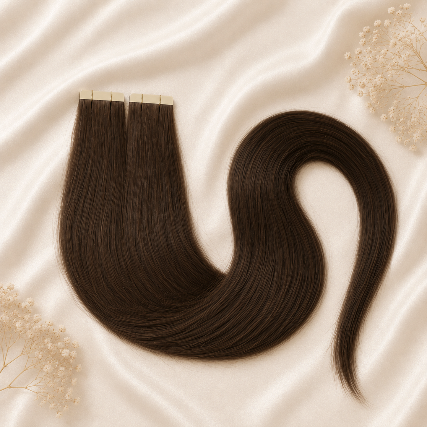 #2 Schokobraun | Echthaar Tape Extensions 55 cm | US Wellig ♡