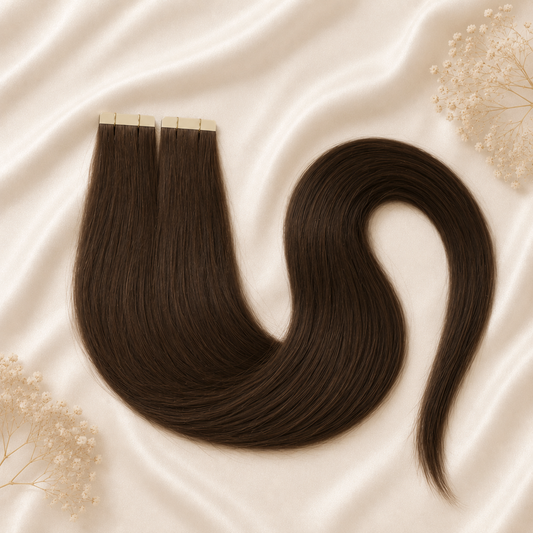 #2 Schokobraun | Echthaar Tape Extensions 55 cm | US Wellig ♡