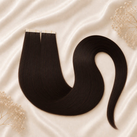 #2E Dunkelbraun | Echthaar Tape Extensions 55 cm | US Wellig ♡
