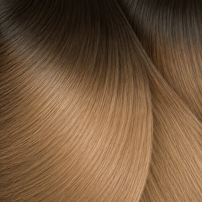 #2T14A Dunkelblond Ombré | Echthaar Tape Extensions 85 cm | US Wellig ♡