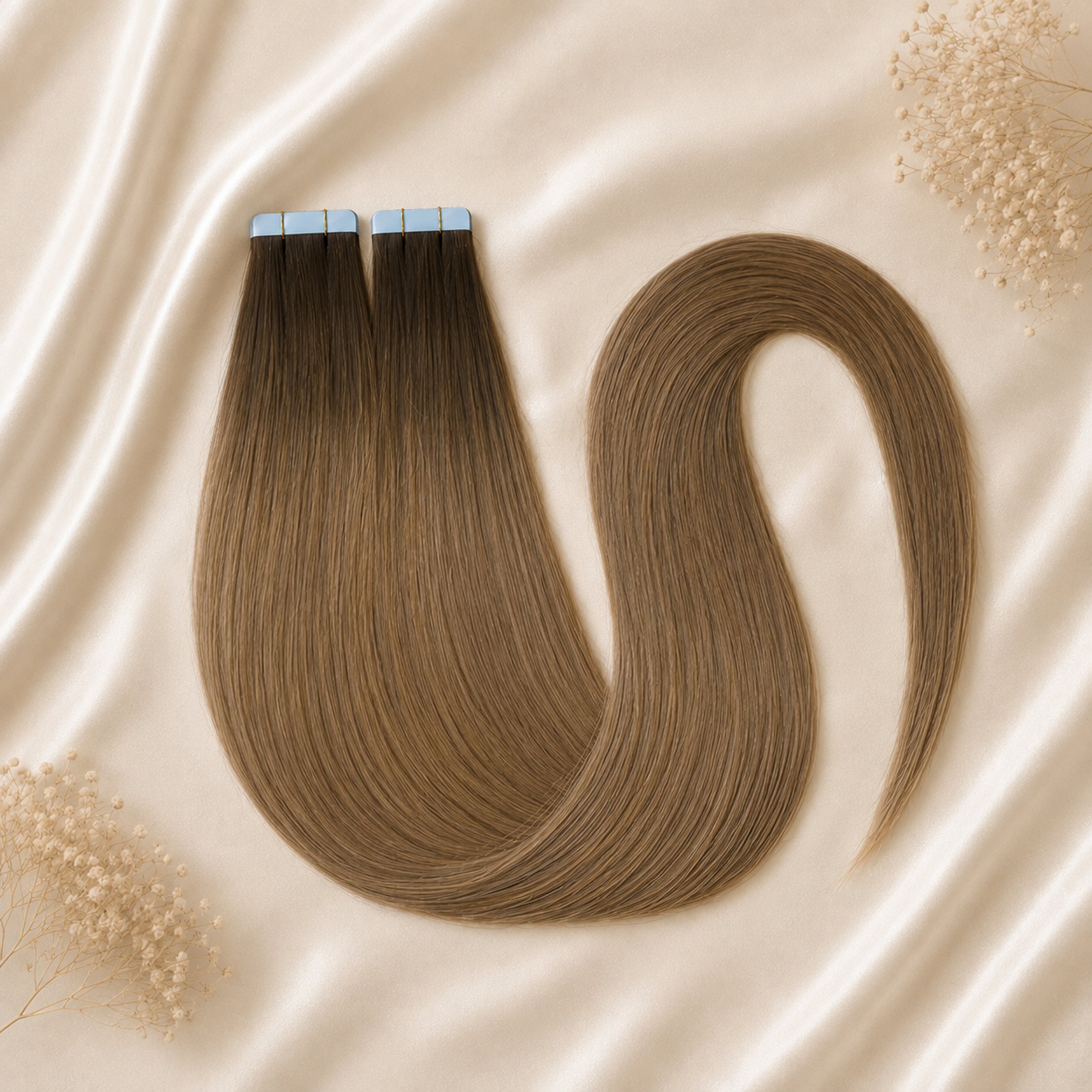 #3T8A Dunkelbraun Ombré | Echthaar Tape Extensions 85 cm | US Wellig ♡