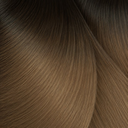 #3T8A Dunkelbraun Ombré | Echthaar Tape Extensions 85 cm | US Wellig ♡
