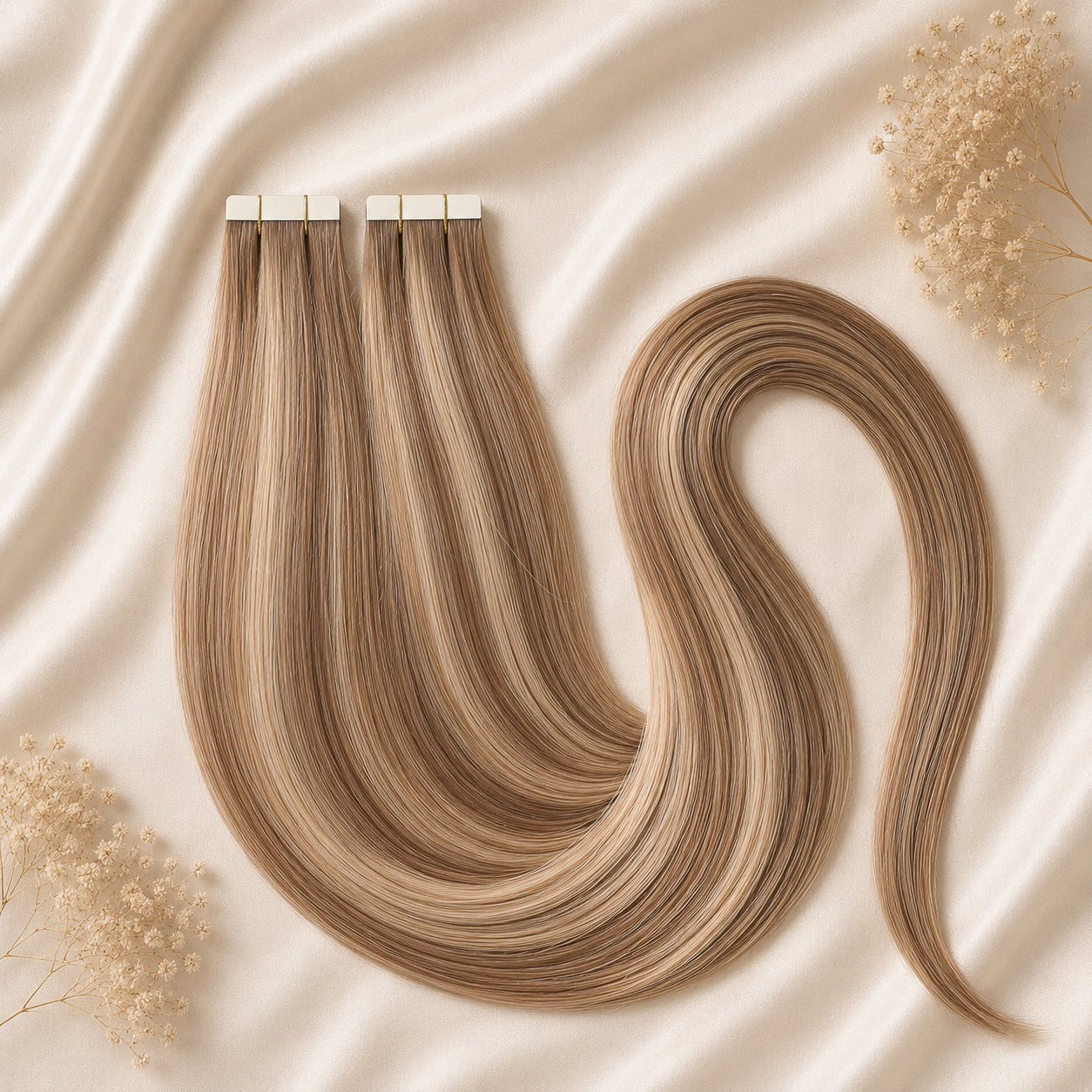 #4/27T24 Rehbraun | Echthaar Tape Extensions 45 cm | US Wellig ♡