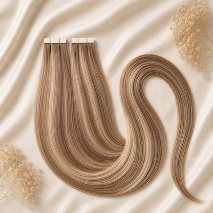 #4/27T24 Rehbraun | Echthaar Tape Extensions 45 cm | US Wellig ♡