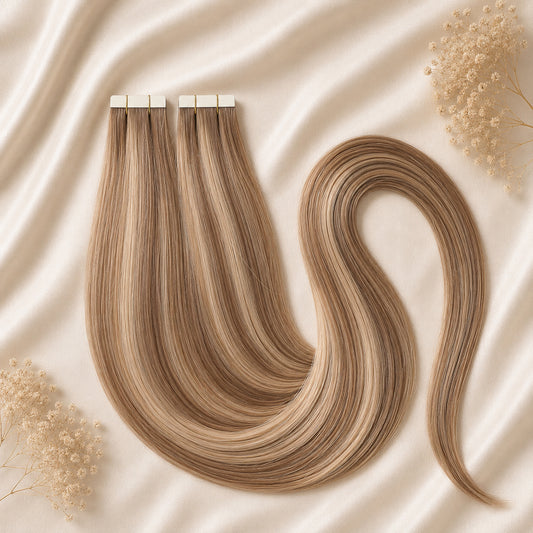 #4/27T24 Rehbraun | Echthaar Tape Extensions 65 cm | US Wellig ♡