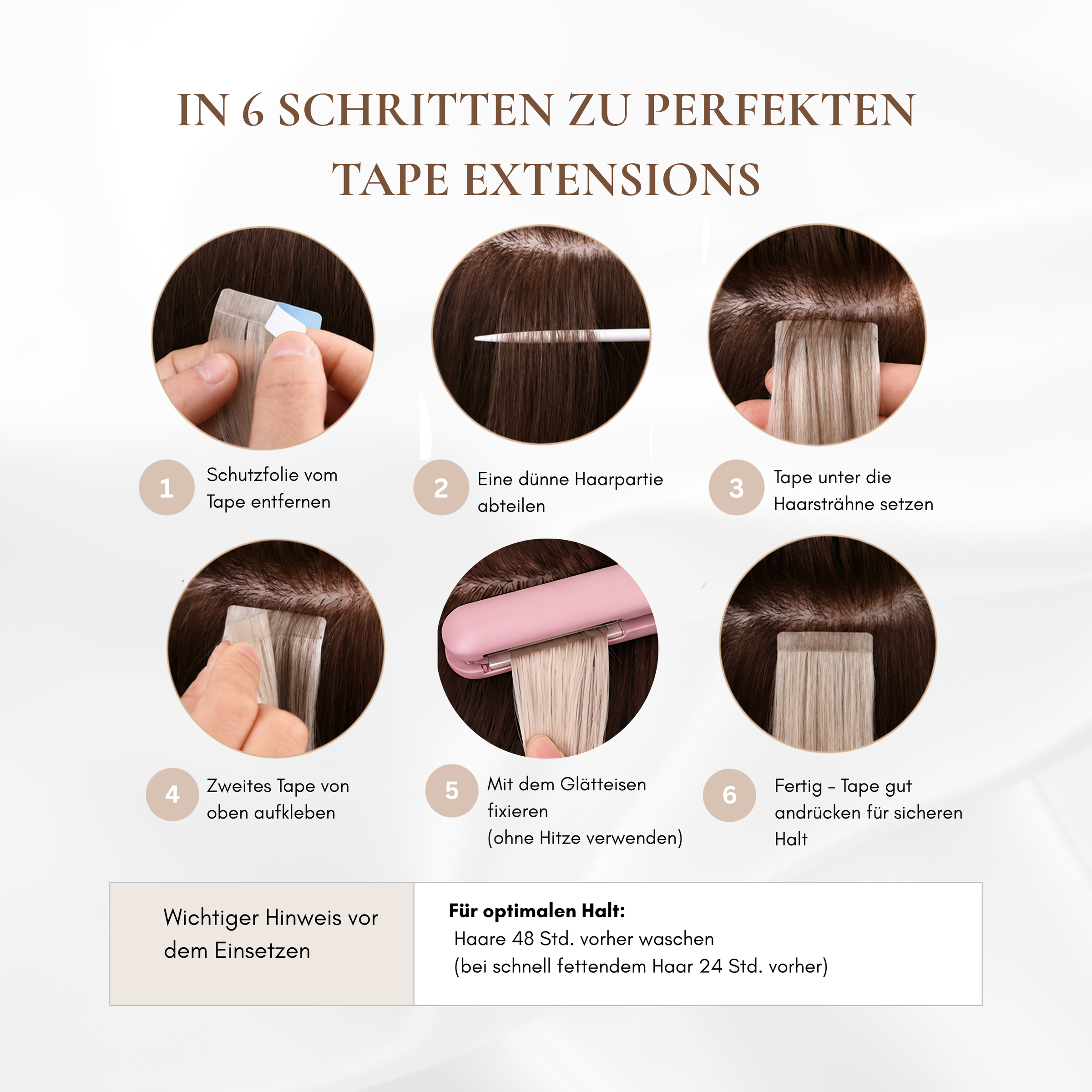 #LATTE BROWN - KÜHLES HELLBRAUN STANDARD RUSSISCHE TAPE EXTENSIONS GLATT ♡