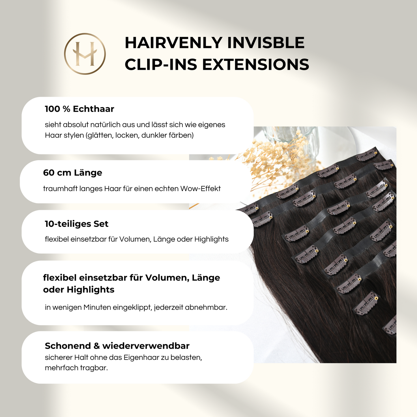 #EBONY - INVISIBLE CLIP EXTENSIONS - TIEFSCHWARZ ♡