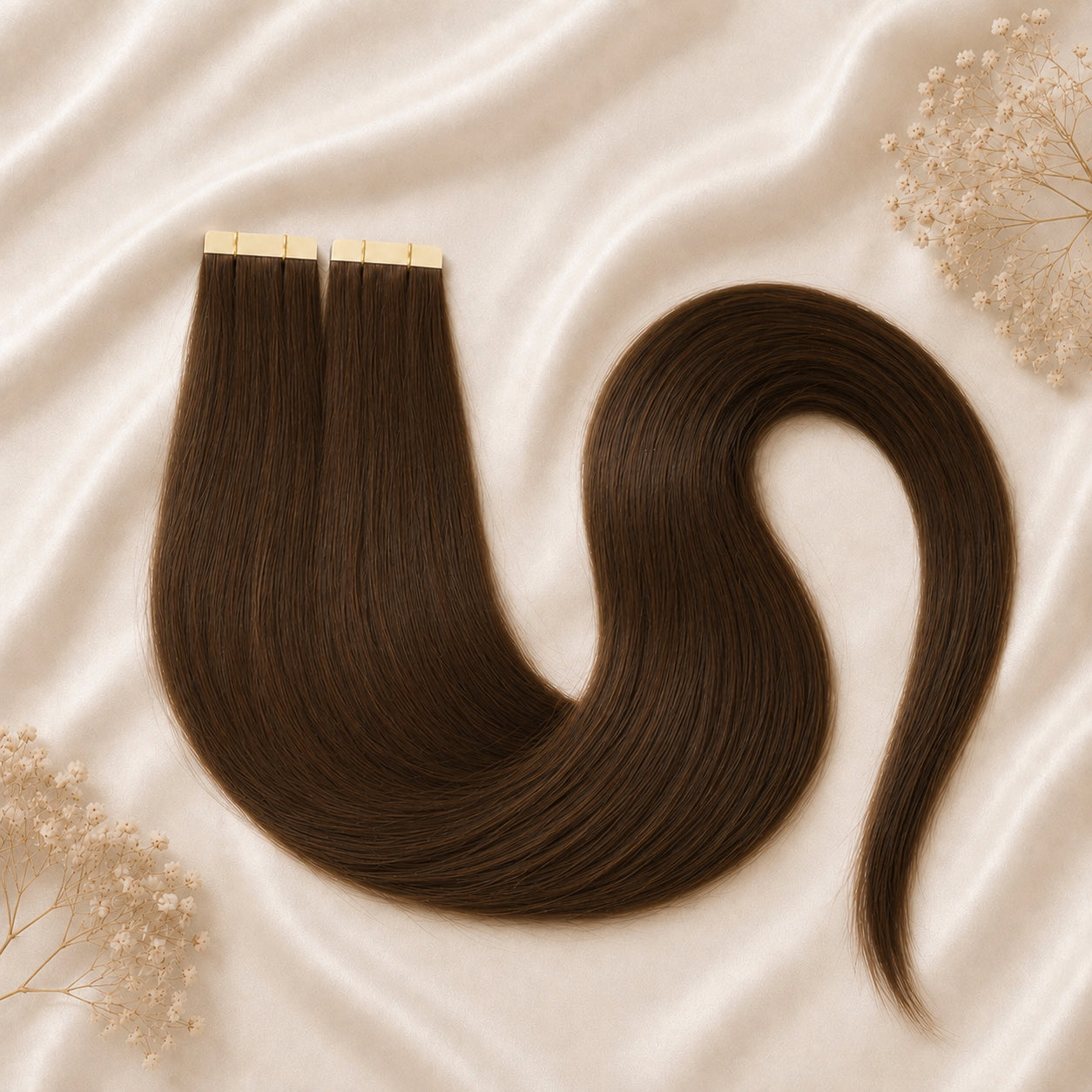 #4 Samtbraun | Echthaar Tape Extensions 85 cm | US Wellig ♡