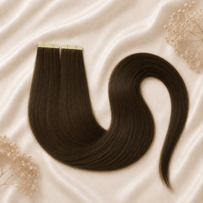 #4A MOKKABRAUNE  US WELLIGE TAPE EXTENSIONS 55CM ♡