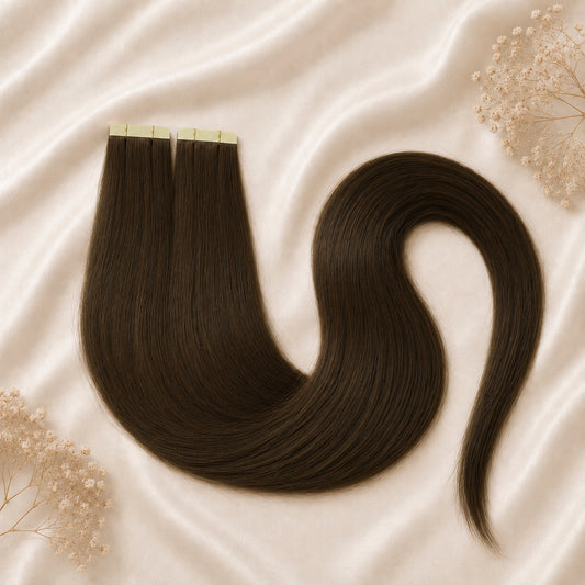 #4A MOKKABRAUNE  US WELLIGE TAPE EXTENSIONS 55CM ♡