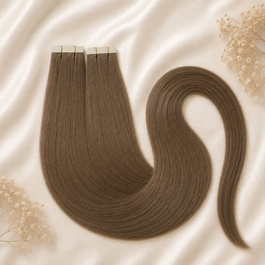 #5A Hellbraun | Echthaar Tape Extensions 55 cm | US Wellig ♡